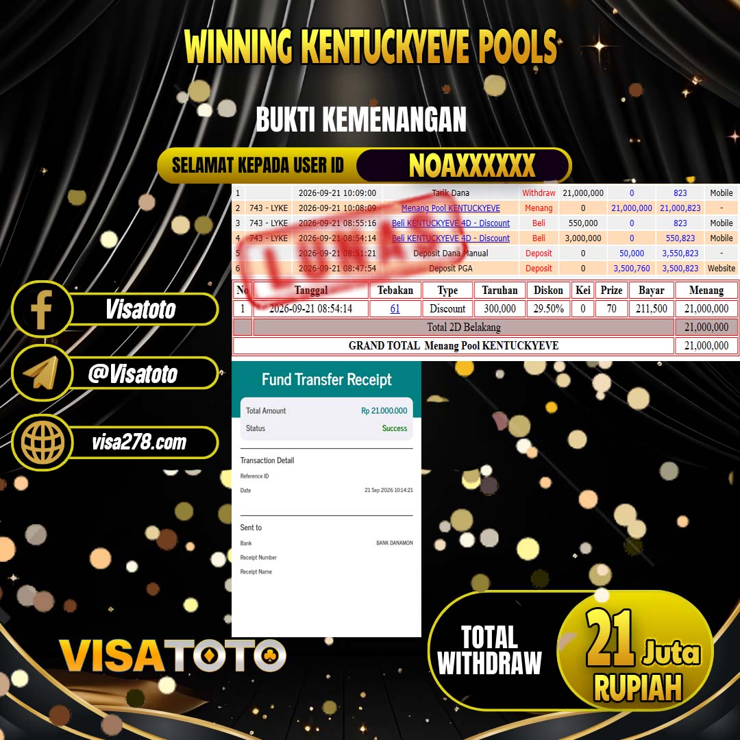 VISATOTO JACKPOT TOGEL KENTUCKYEVE RP.21.000.000, - LUNAS  USER  ID  NOA****