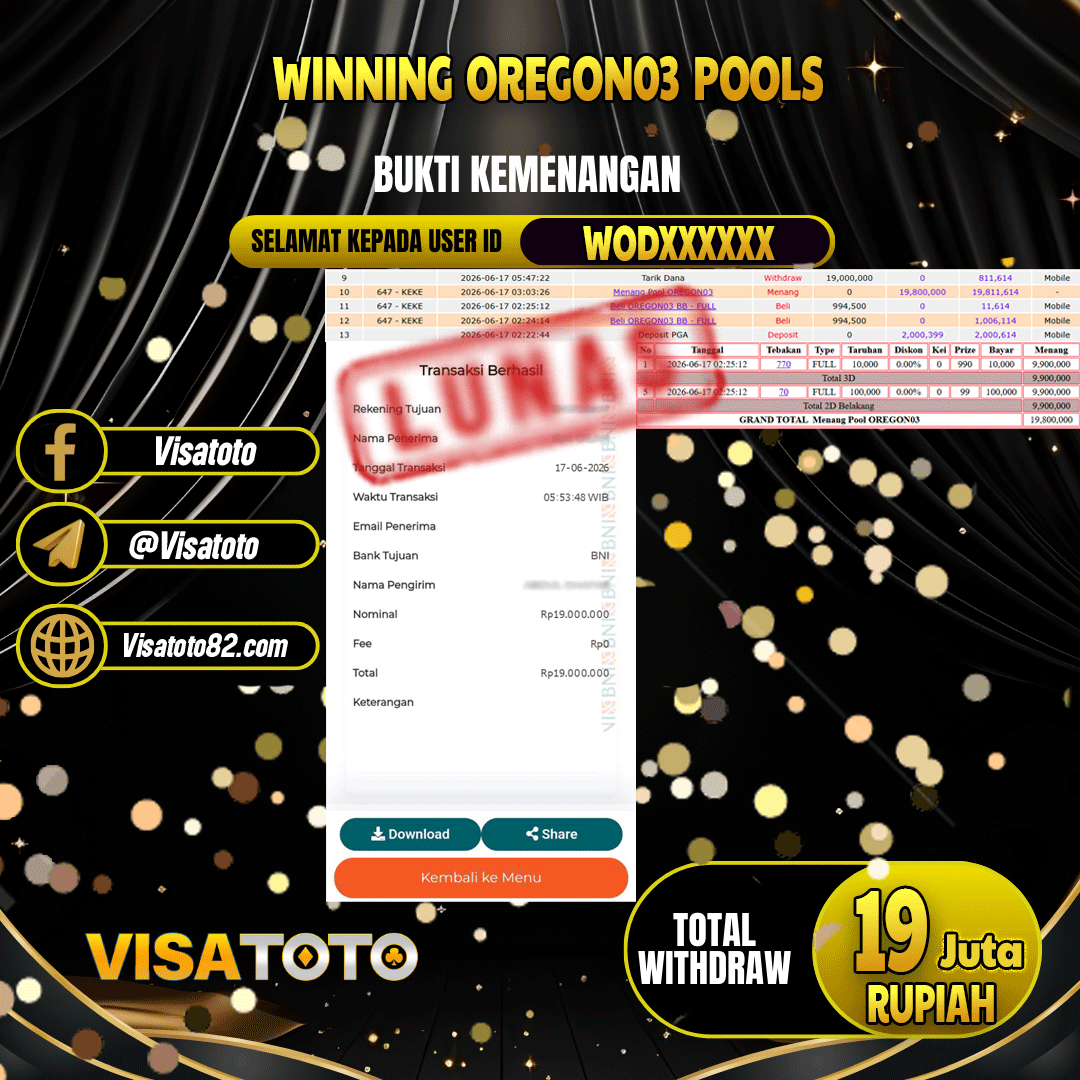 VISATOTO JACKPOT TOGEL OREGON 03 RP.19.000.000,- LUNAS USER ID WOD***