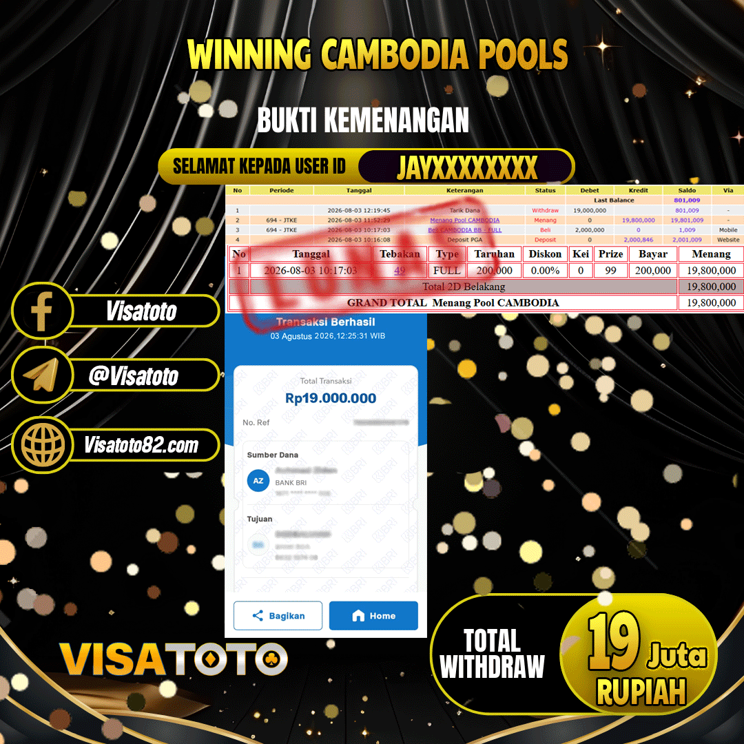 VISATOTO  JACKPOT TOGEL CAMBODIA RP.19.000.000, - LUNAS USER  ID JAY***