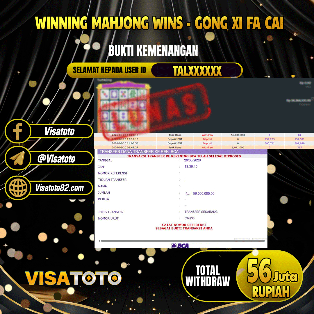 VISATOTO JACKPOT SLOT MAHJONG WINS  - GONG XI FA CAI RP.56.000.000,- LUNAS USER ID  TAL***
