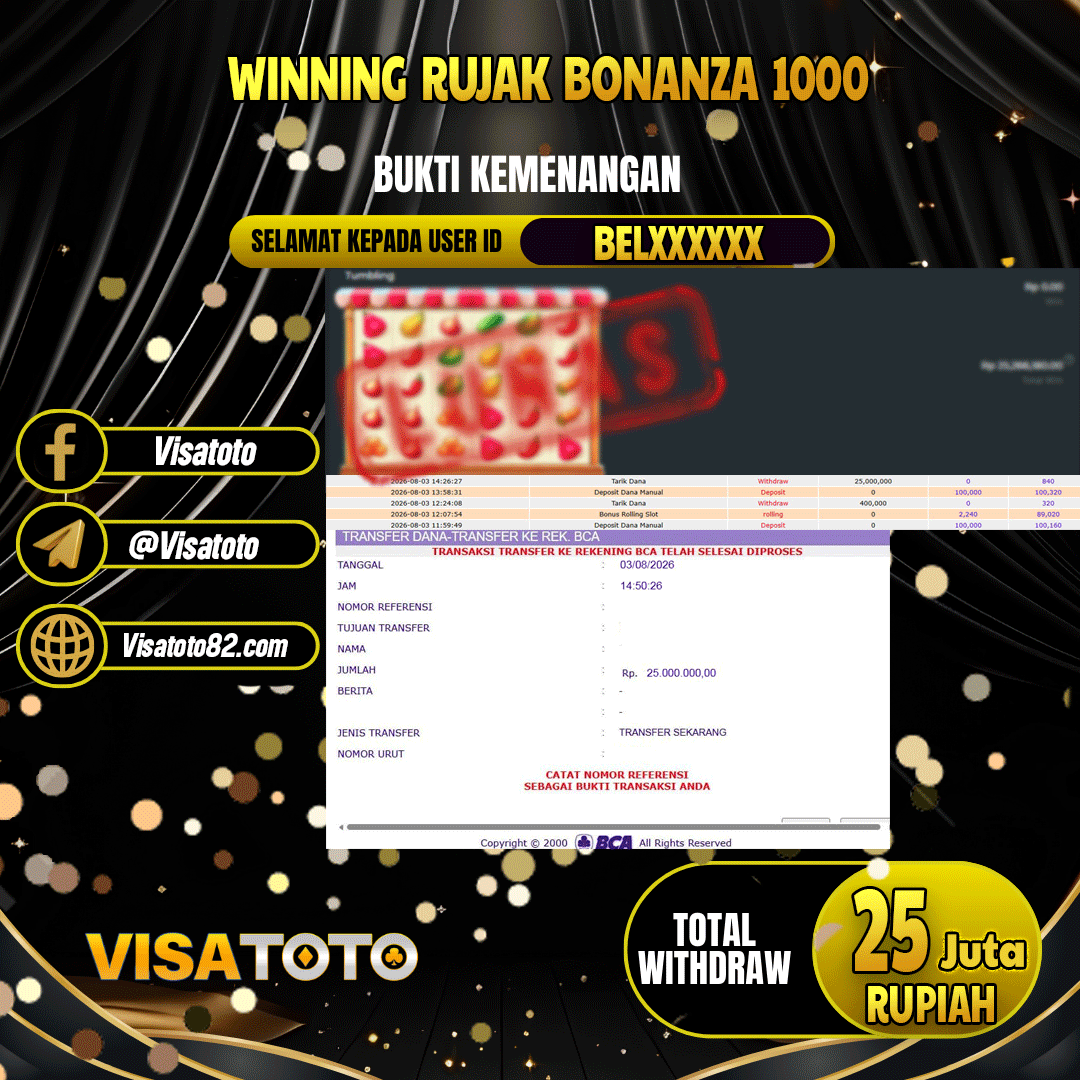 VISATOTO  JACKPOT SLOT RUJAK BONANZA 1000 RP.25.000.000, - LUNAS USER  ID BEL***