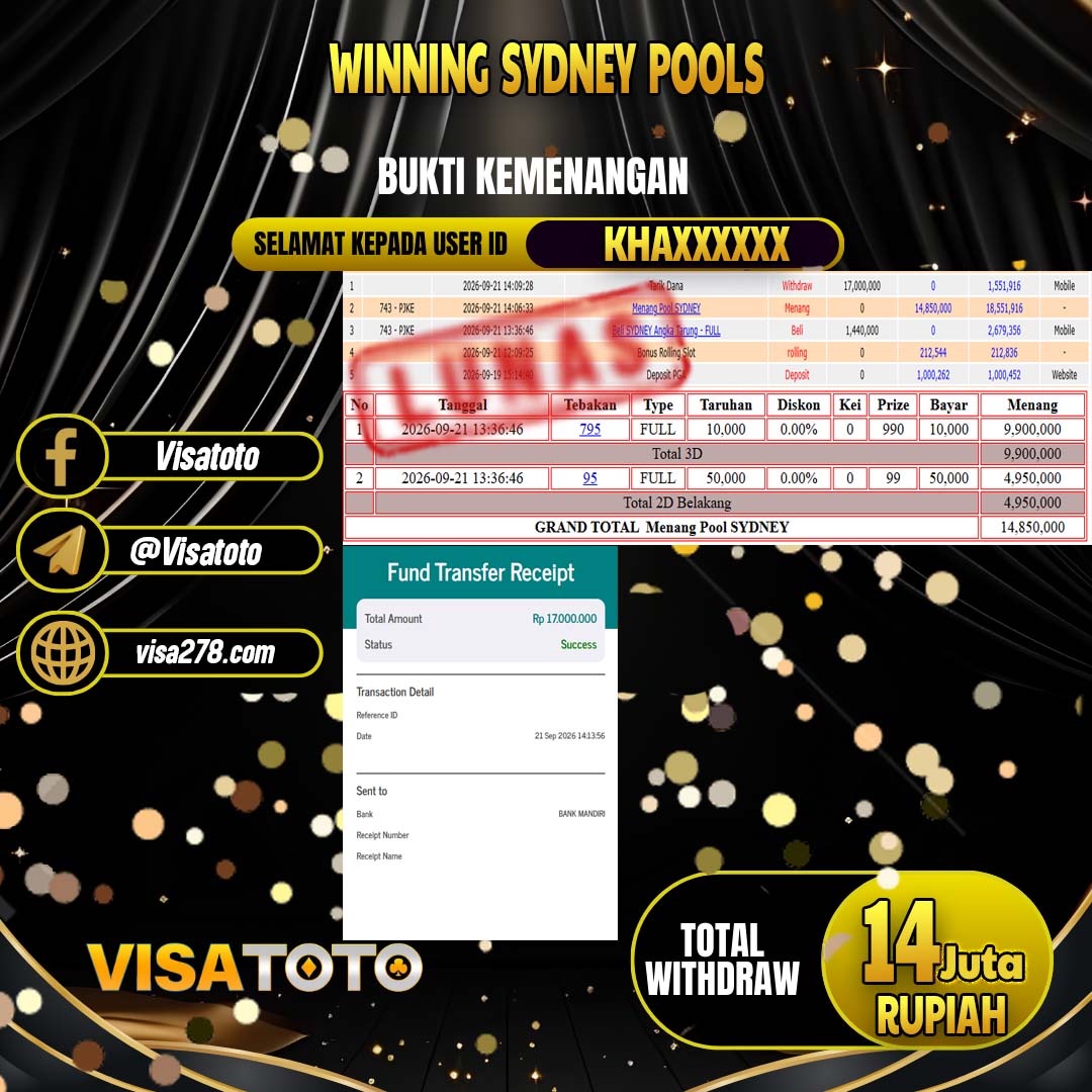 VISATOTO JACKPOT TOGEL SYDNEY RP.14.000.000, - LUNAS  USER  ID  KHA****