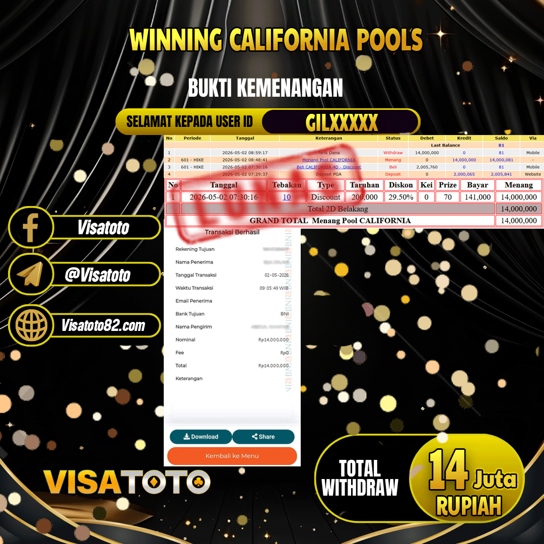 VISATOTO JACKPOT TOGEL CALIFORNIA RP.24.000.000,- LUNAS USER ID GIL***