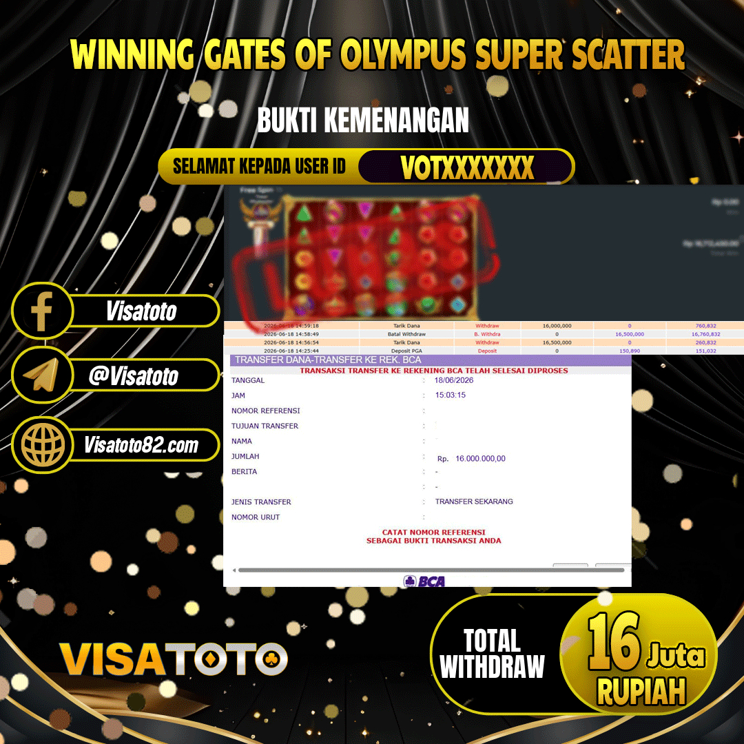 VISATOTO JACKPOT SLOT GATES OF OLYMPUS SUPER SCATTER RP.16.000.000,- LUNAS USER ID VOT***