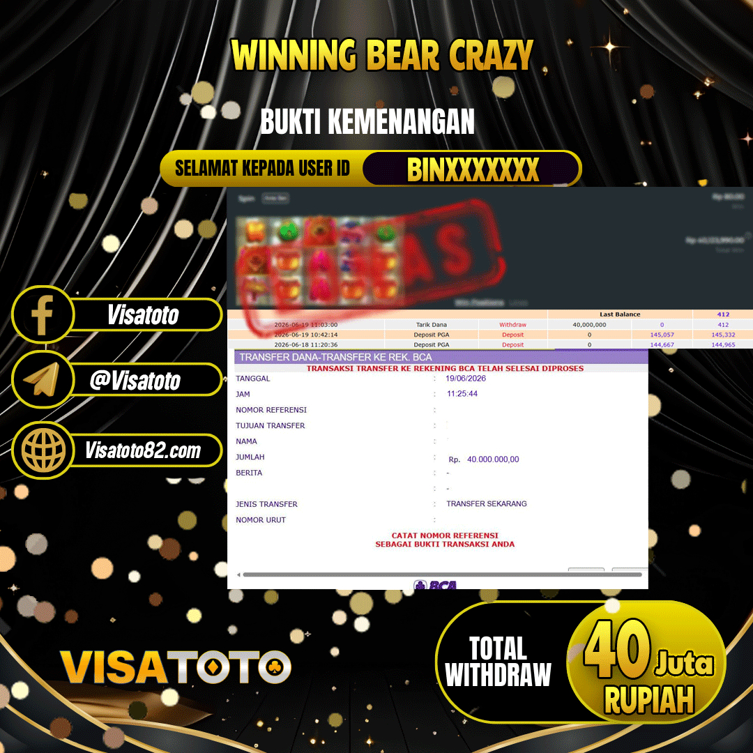 VISATOTO JACKPOT SLOT BEAR CRAZY RP40.000.000,- LUNAS USER ID  BIN***
