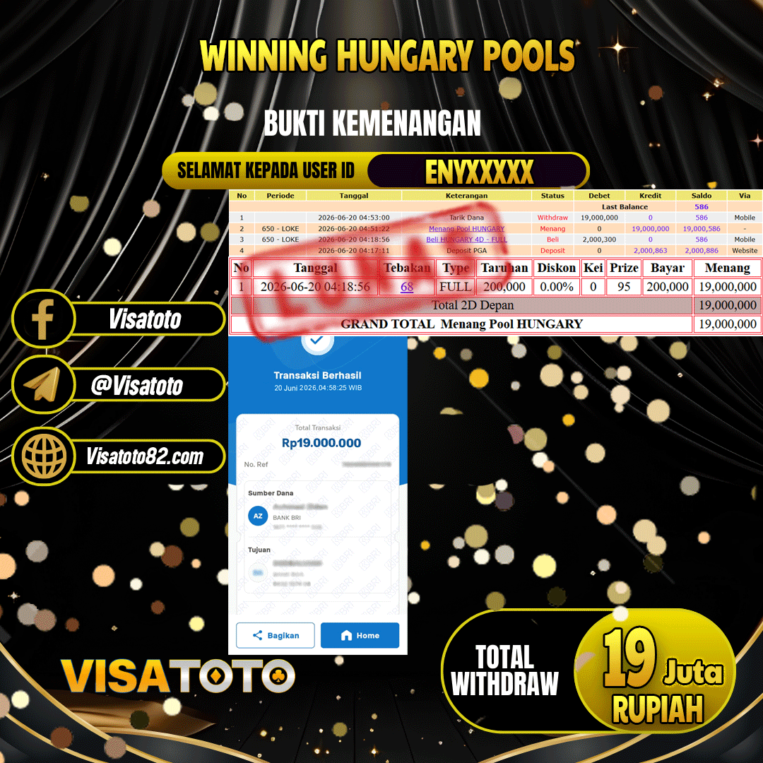 VISATOTO JACKPOT TOGEL HUNGARY POOLS RP.19.000.000,- LUNAS USER ID  ENY***