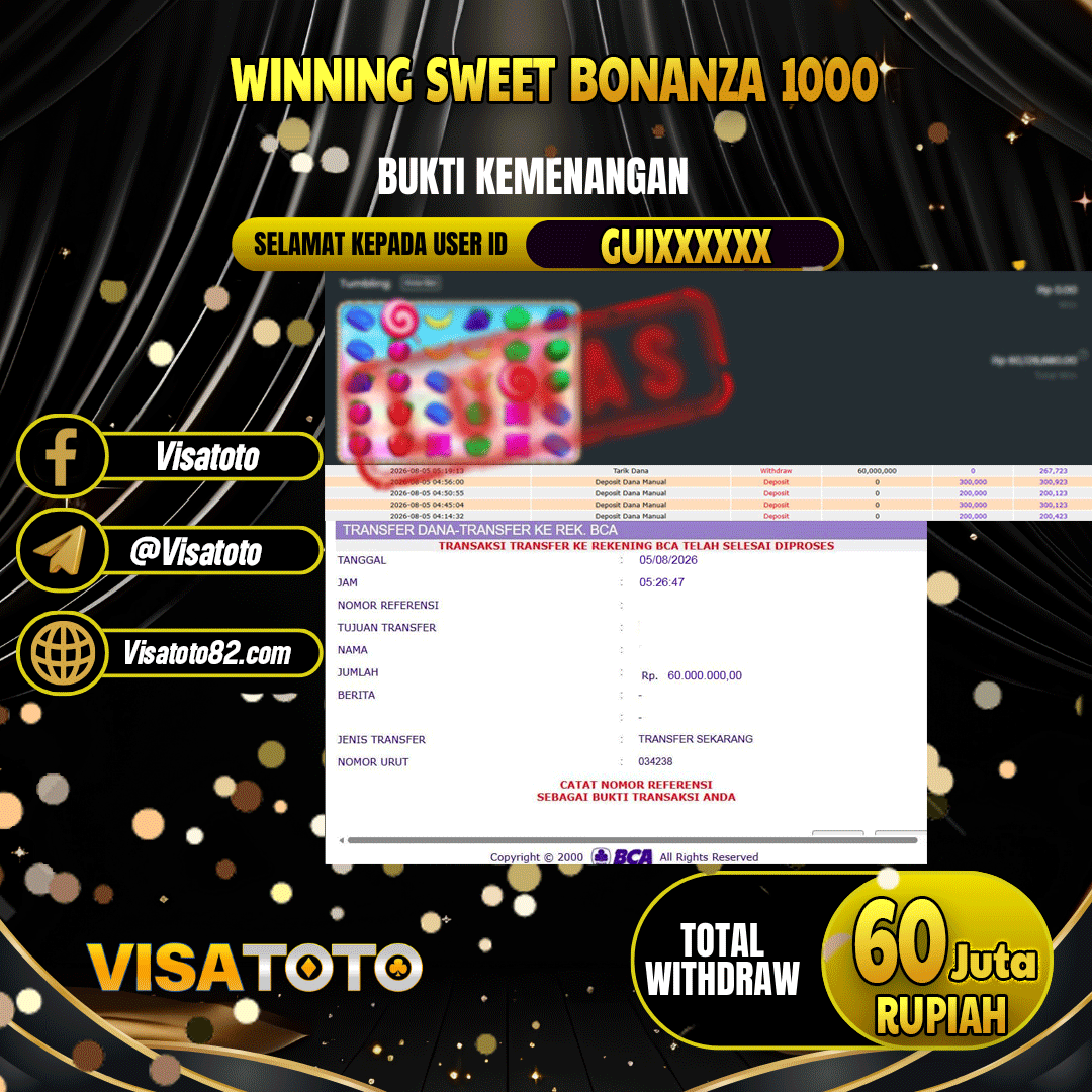 VISATOTO  JACKPOT SLOT SWEET BONANZA 1000 RP.60.000.000, - LUNAS USER  ID GUI***