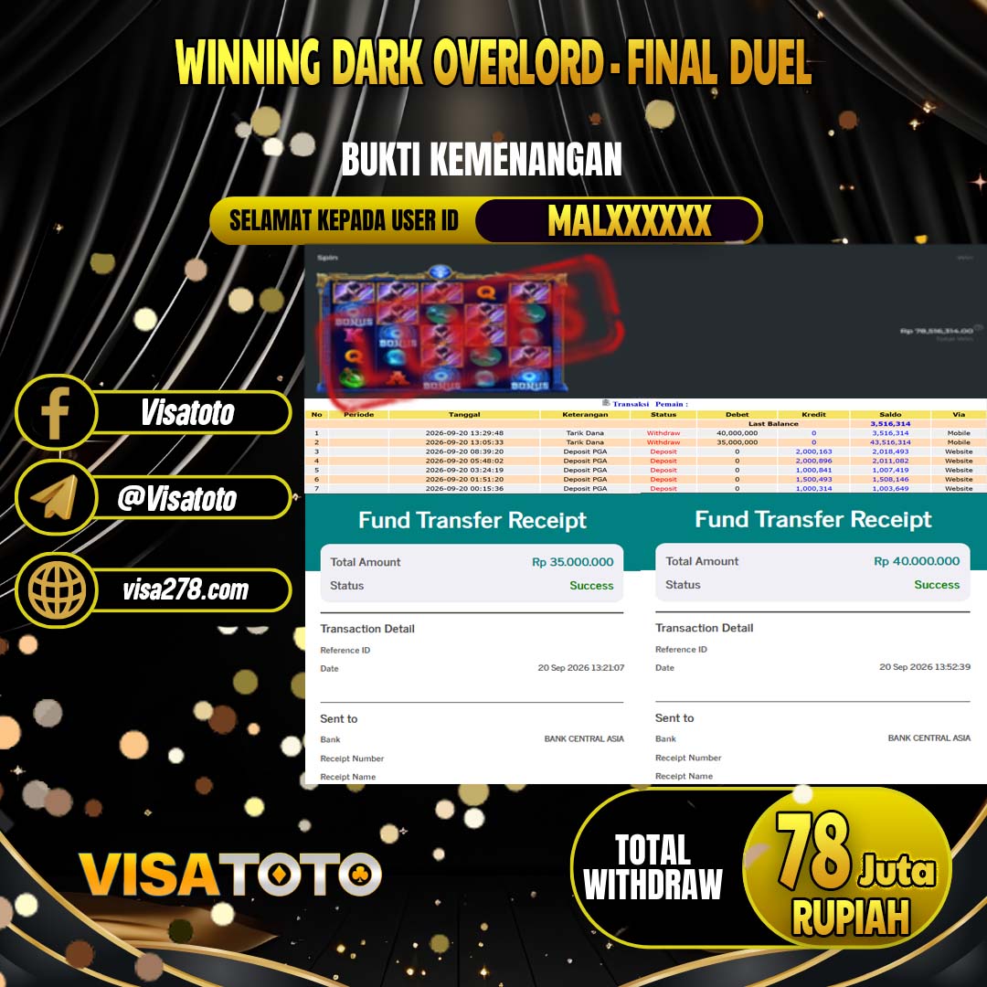 VISATOTO JACKPOT SLOT DARK OVERLORD - FINAL DUEL RP.78.000.000, - LUNAS USER  ID  MAL****