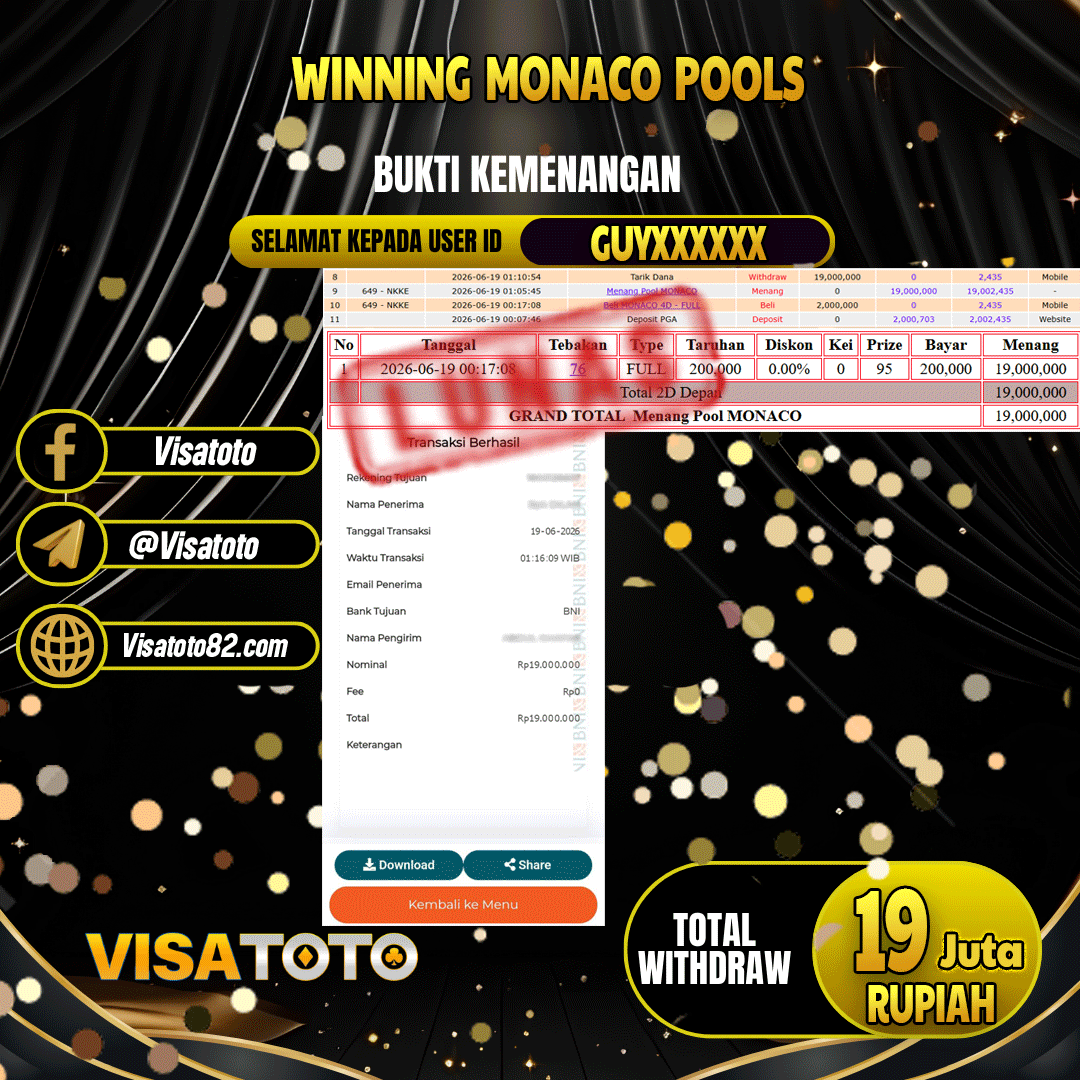 VISATOTO JACKPOT TOGEL MONACO RP.19.000.000,- LUNAS USER ID GUY***
