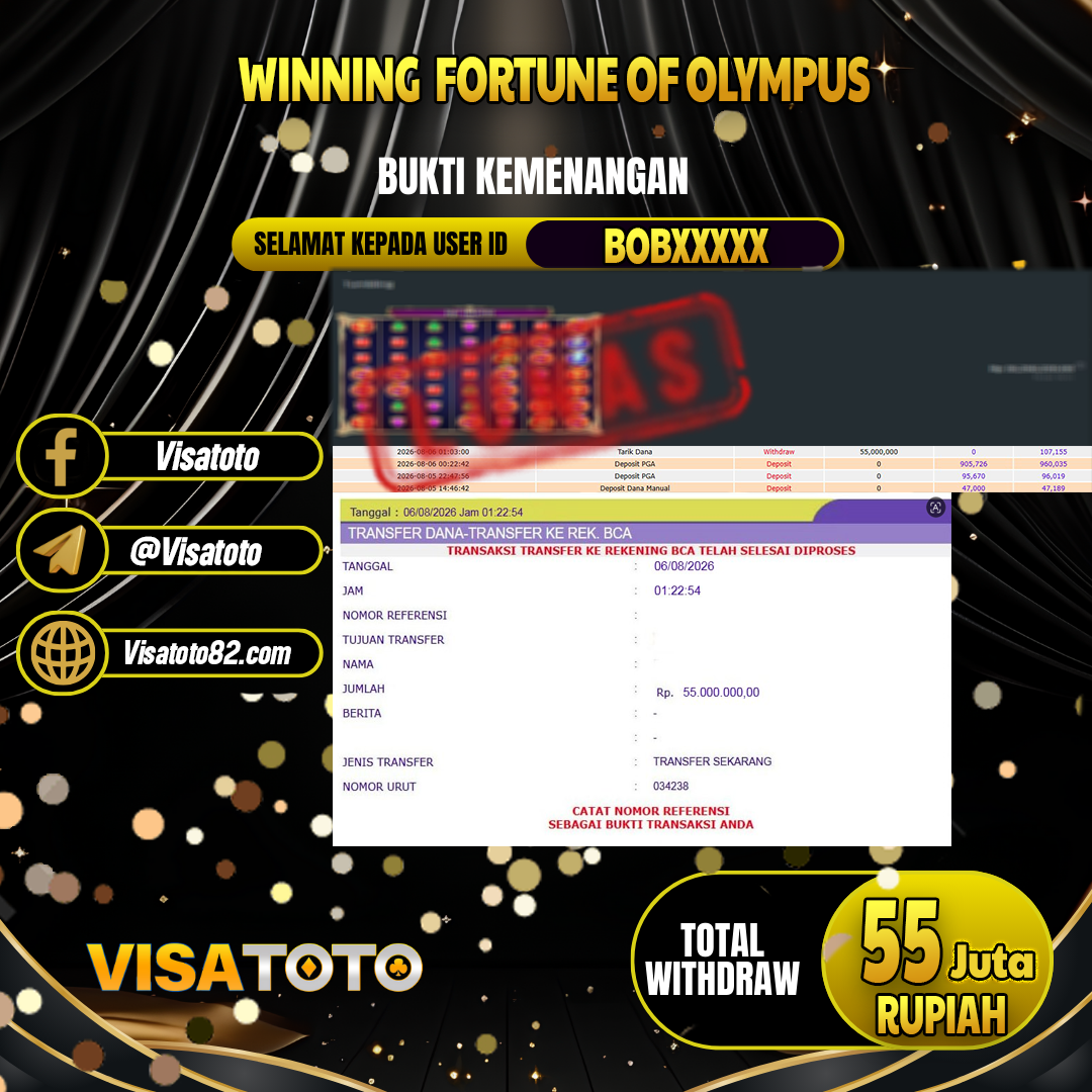 VISATOTO  JACKPOT SLOT FORTUNE OF OLYMPUS RP.55.000.000, - LUNAS USER  ID BOB***