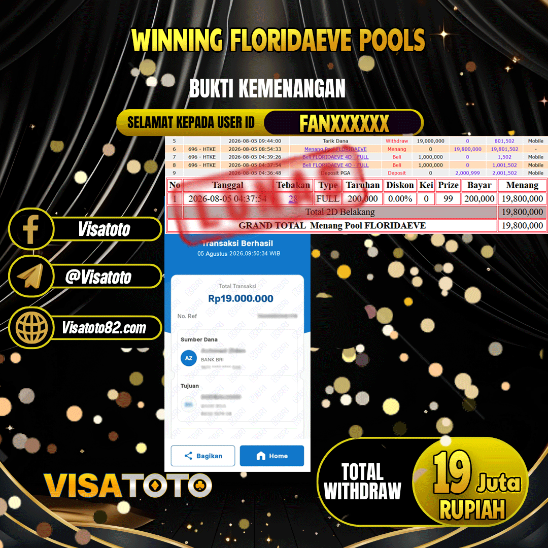 VISATOTO  JACKPOT TOGEL FLORIDA EVE RP.19.000.000, - LUNAS USER  ID FAN***