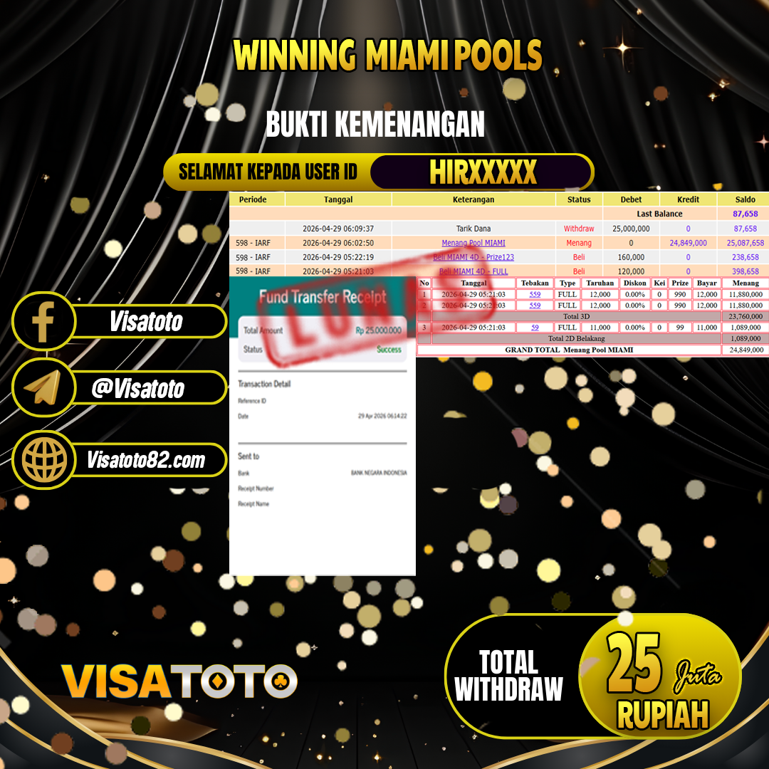 VISATOTO JACKPOT TOGEL MIAMI RP.25.000.000,- LUNAS USER ID HIR***