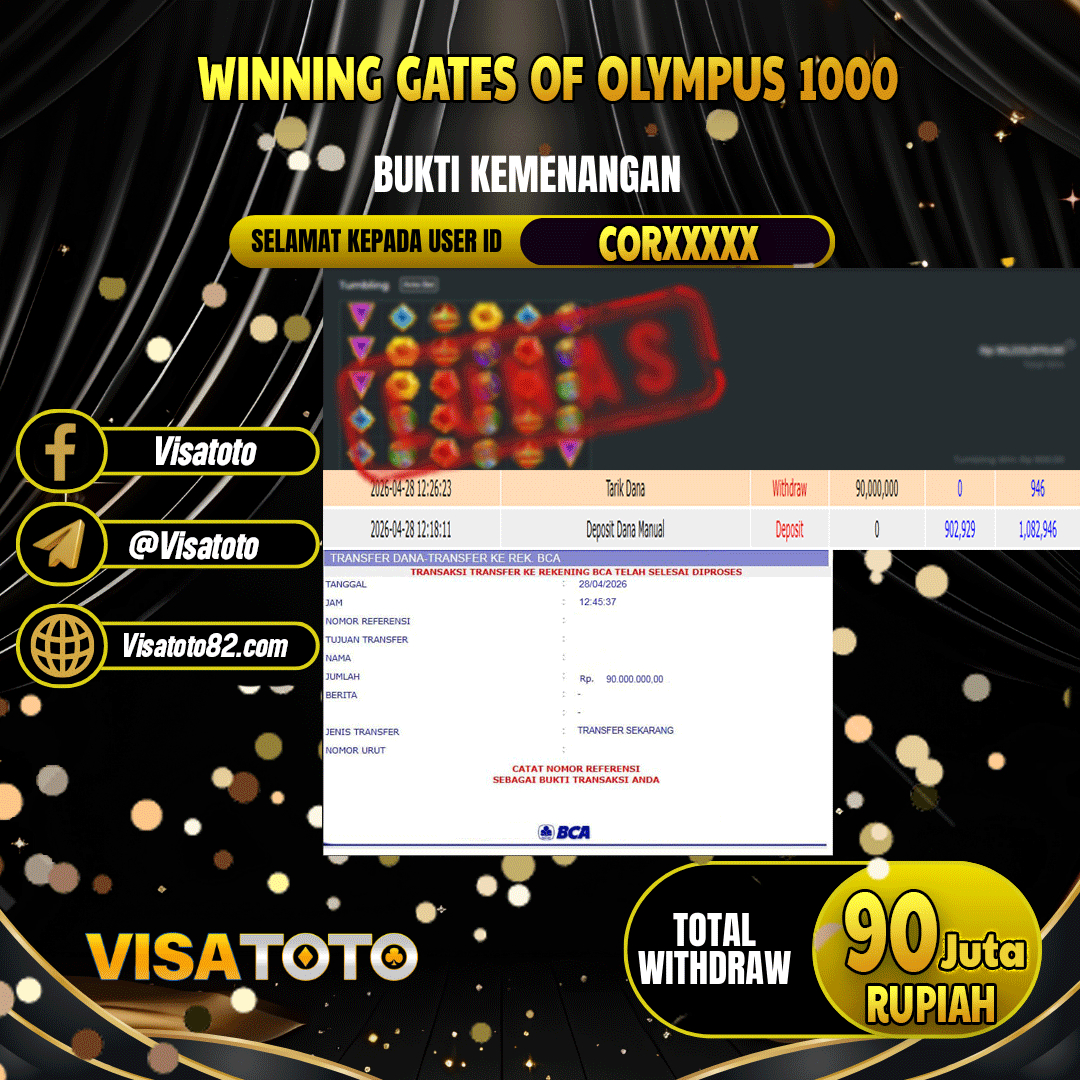 VISATOTO JACKPOT SLOT GATES OF OLYMPUS 1000 RP.90.000.000,- LUNAS USER ID COR***