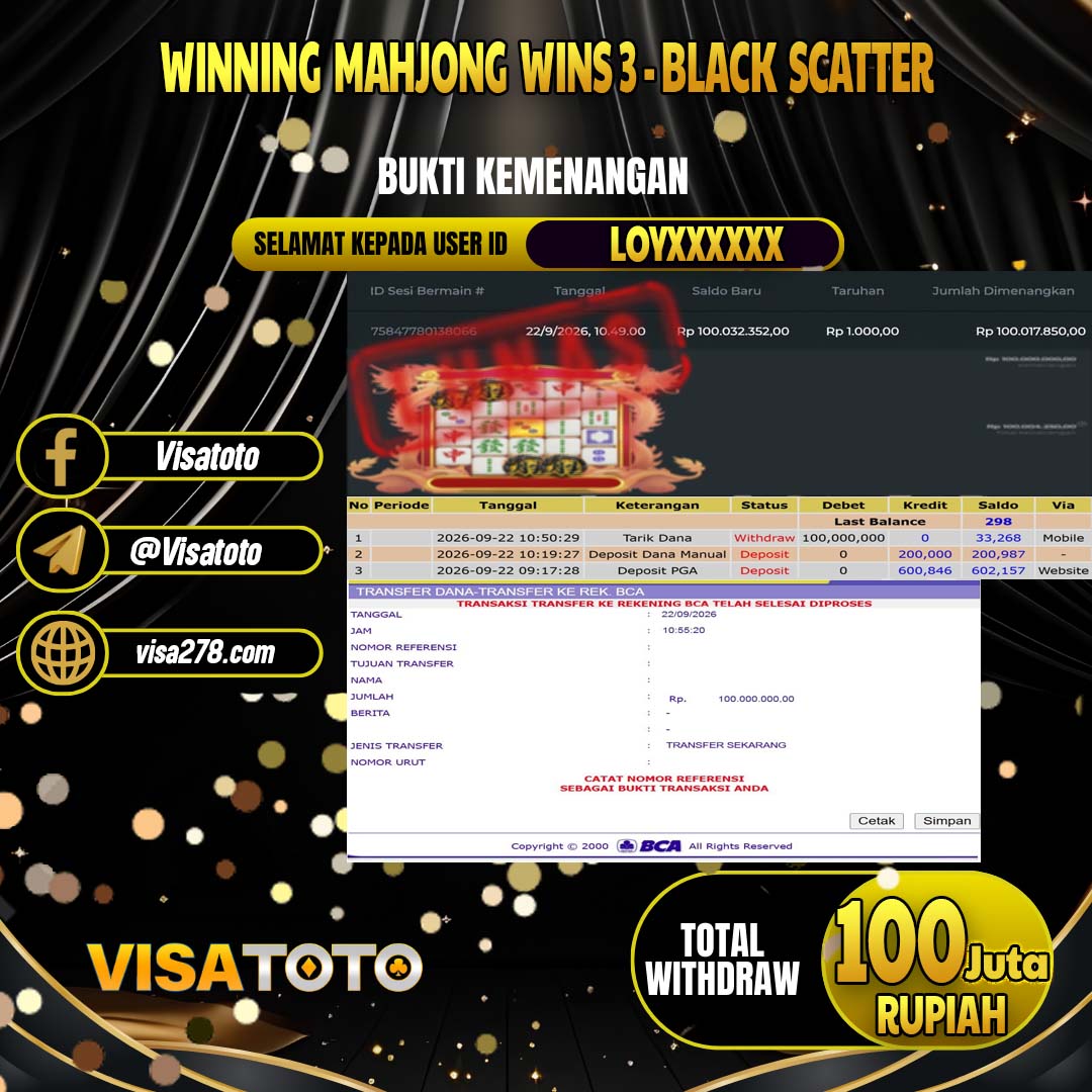 VISATOTO JACKPOT SLOT MAHJONG WINS 3 - BLACK SCATTER RP.100.000.000, - LUNAS  USER  ID  LOY****