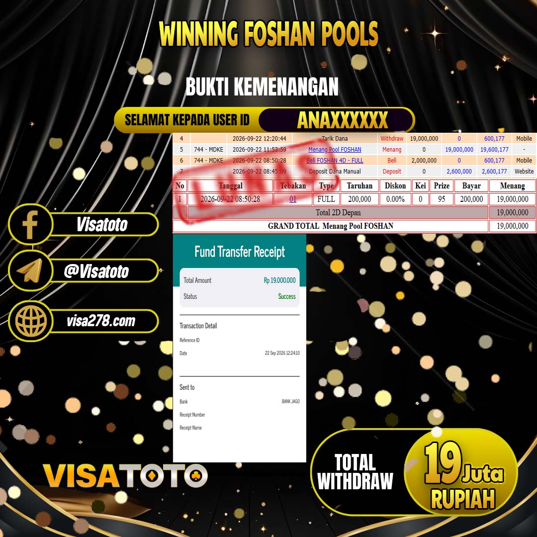 VISATOTO JACKPOT TOGEL FOSHAN RP.19.000.000, - LUNAS  USER  ID  ANA****